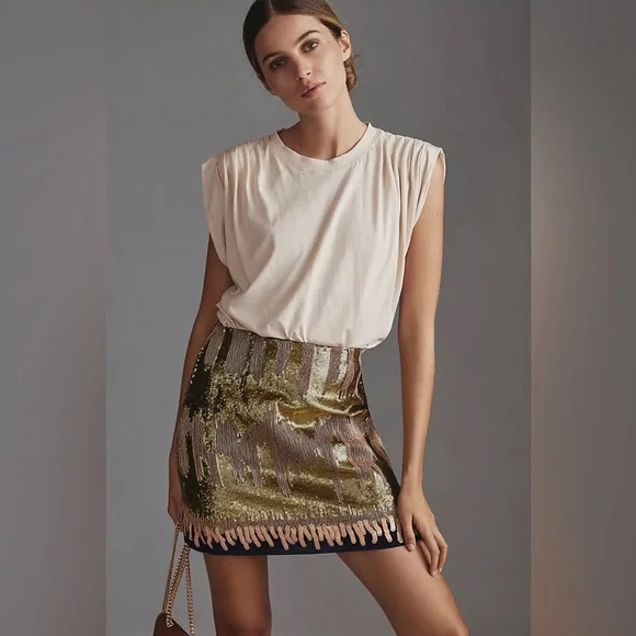 New Geisha Designs India x Anthropologie Sequin Mini Skirt sz S/Small